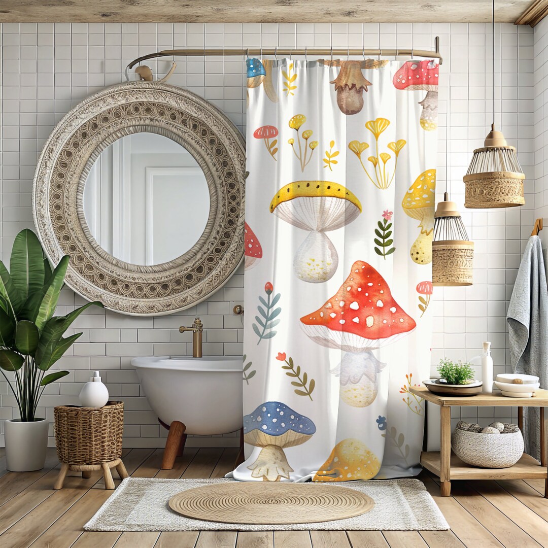 Vintage Mushroom Shower Curtain Retro Boho Shower Curtain Gift