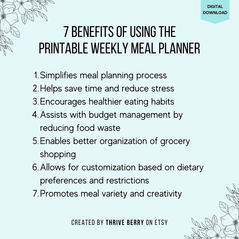 Printable Weekly Meal Planner Sheet, Weekly Meal Tracker, Meal Planner Checklist, Weekly Shopping 7 Day Menu Plan, Meal Prep A4/A5/Letter image 4