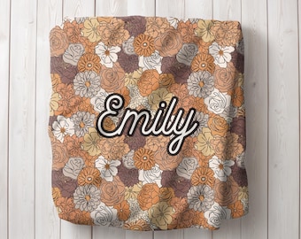 Personalized Neutral Floral Blanket, Custom Floral Baby Blanket, Neutral Boho Nursery Decor Baby Gift, Floral Baby Girl Baby Shower Gift