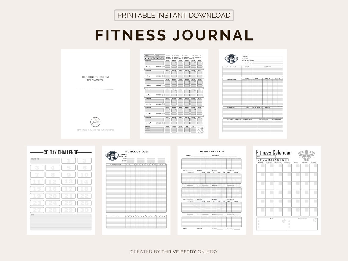 Fitness Journal Workout Tracker Bundle PRINTABLE Fitness image 1