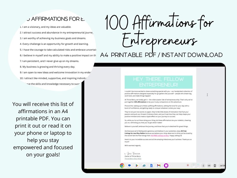 100 Affirmations for Entrepreneurs Printable Affirmation image 7