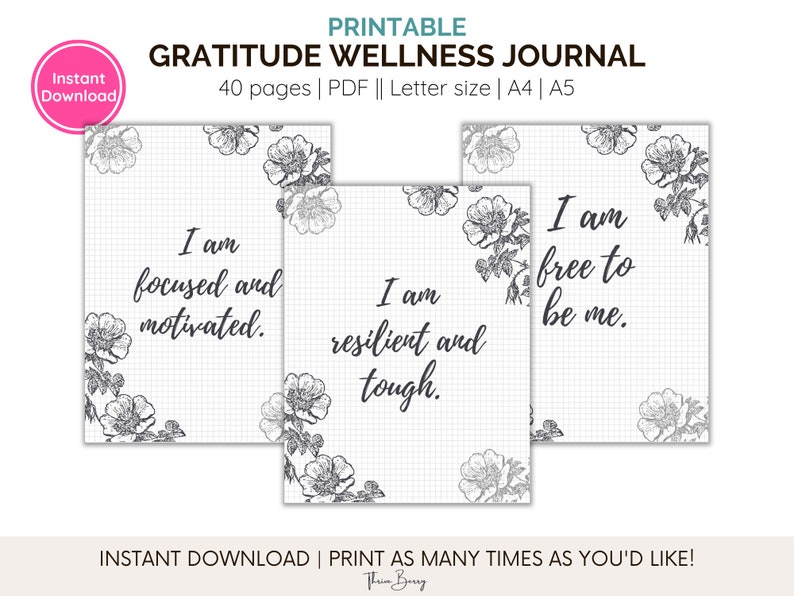 Unlock Your Wellness Routine with a Printable Gratitude Journal Planner: 40 pages of self-care, meal planning, fitness tracking plan image 7