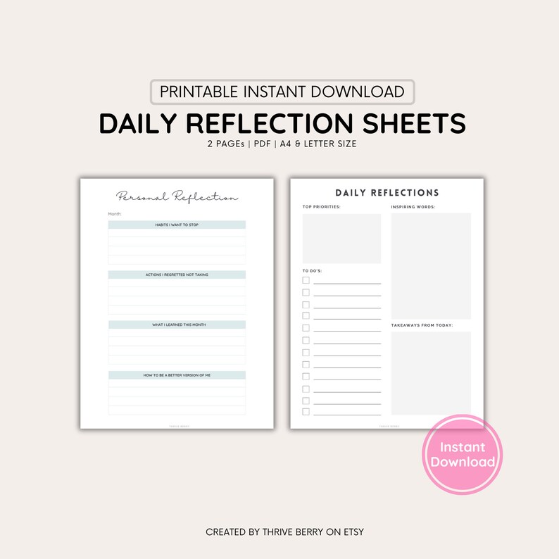 Maximize self-care & productivity with our Printable Daily Reflection Journal Sheet A4 and Letter sizes. Stay organized and inspired image 5