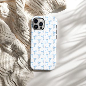 Coquette Blue Bow Phone Case, Aesthetic Cute iPhone Cover, Trendy Blue Bows, Gift for Her, Aesthetic Cute iPhone Case, Trendy Phone Case image 1