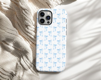 Coquette telefoonhoesje met blauwe strik, esthetisch schattig iPhone-hoesje, trendy blauwe strikken, cadeau voor haar, esthetisch schattig iPhone-hoesje, trendy telefoonhoesje