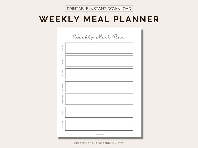 Printable Weekly Meal Planner Minimal Meal Planner Food Prep image 1