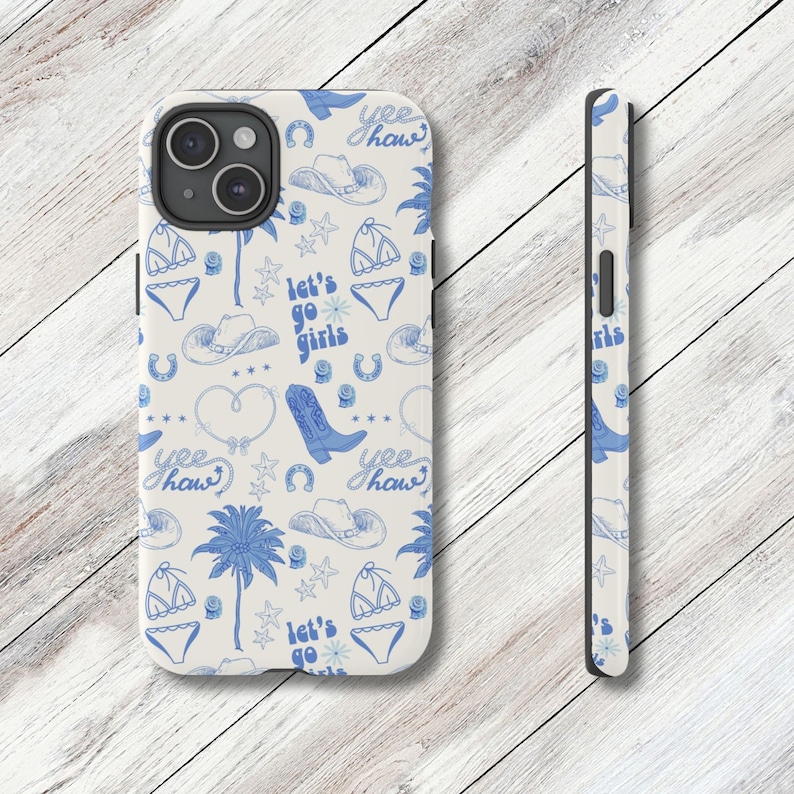 a phone case with a pattern of birds and palm trees