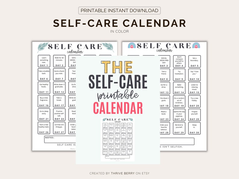 Printable Self Care Planner, Self Care Kit for Women Self Care Journal Page Self Care PDF Instant Digital Download Self Care Calendar Bundle image 2