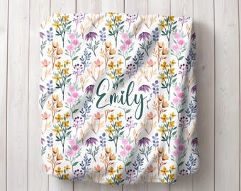 Custom Name Boho Floral Blanket, Personalized Baby Shower Gift, Baby Name Blanket, Unique Boho Baby Blanket for Girls, Custom Baby Swaddle