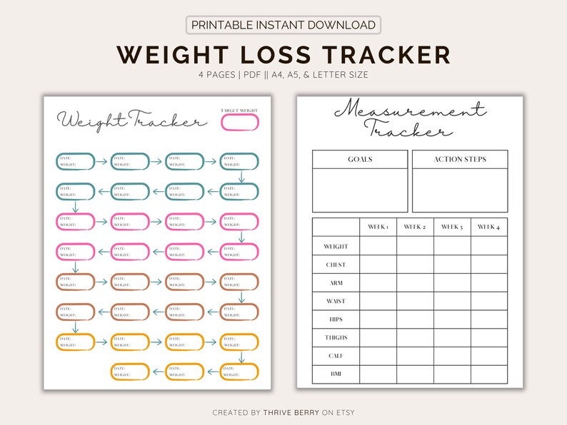 Track Your Weight Loss Journey Printable Weight Loss Tracker Journal Planner for Healthy Men and Women, Fitness Motivation to Print Out image 2