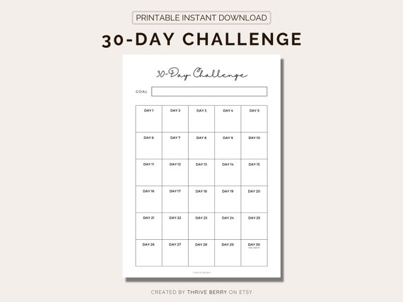 30 Day Challenge PRINTABLE 30 Day Goal Tracker 30 Day | Etsy