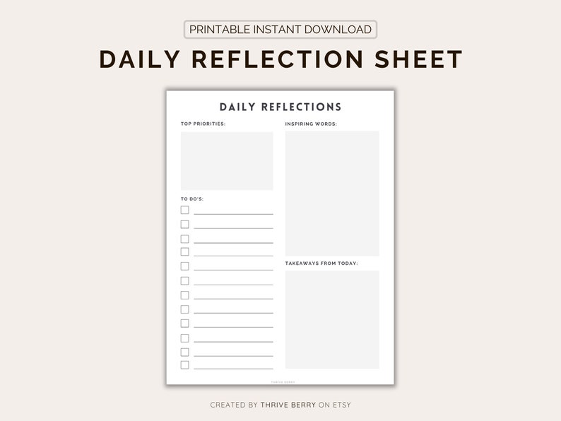 Maximize self-care & productivity with our Printable Daily Reflection Journal Sheet A4 and Letter sizes. Stay organized and inspired image 2