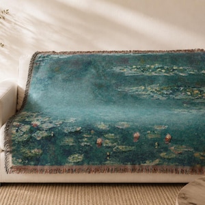 Monet Water Lilies Woven Blanket — Zen Floral Throw, Quiet Luxury Home Decor, Impressionist Art Gift, Cozy Tapestry for Her