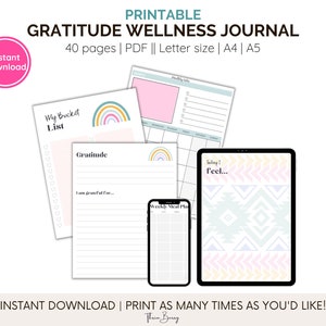 Unlock Your Wellness Routine with a Printable Gratitude Journal Planner: 40 pages of self-care, meal planning, fitness tracking plan image 5