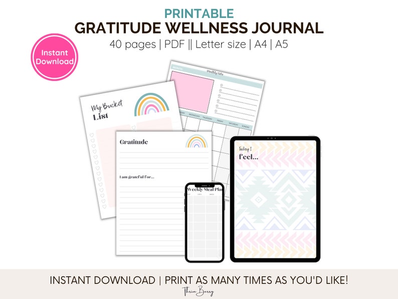 Printable Gratitude Journal 40 page Health Wellness Journal image 4
