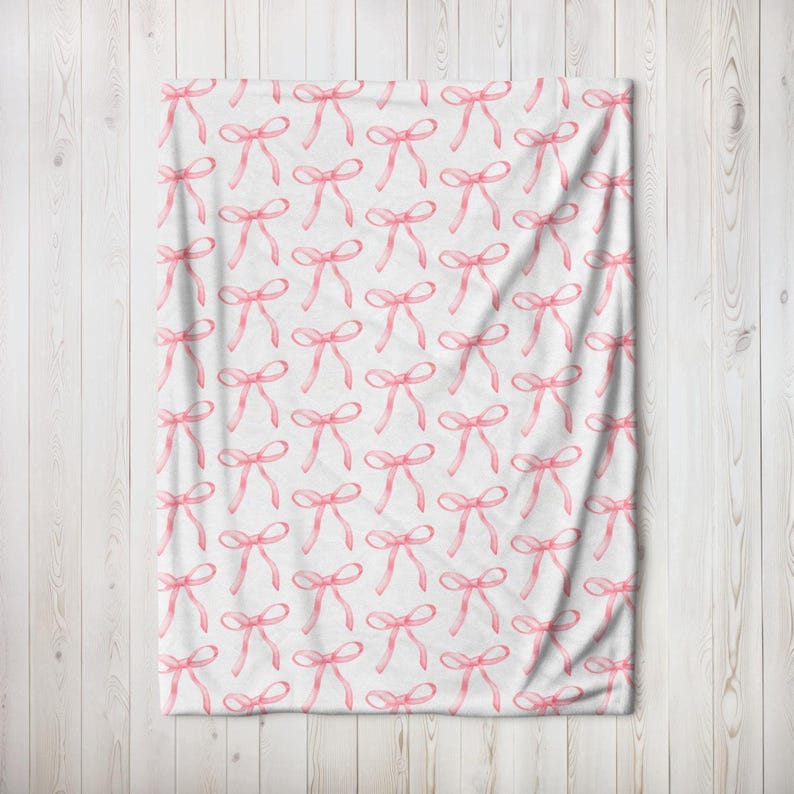 Pink Coquette Bow Blanket, Cute Pink Bow Blanket, Coquette Room Decor, Soft Plush Throw, Adorable Bow Design, Perfect for Baby Girls Shower image 5