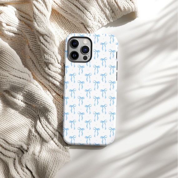 Coquette Blue Bow Phone Case, Aesthetic Cute iPhone Cover, Trendy Blue Bows, Gift for Her, Aesthetic Cute iPhone Case, Trendy Phone Case
