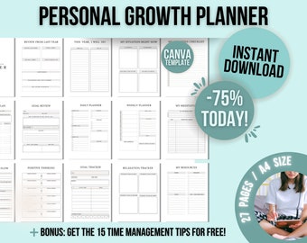 Personal Growth Planner Template, Personal Growth Printables, Personal Growth Workbook, Personal Development Guide, Positive Mindset Planner