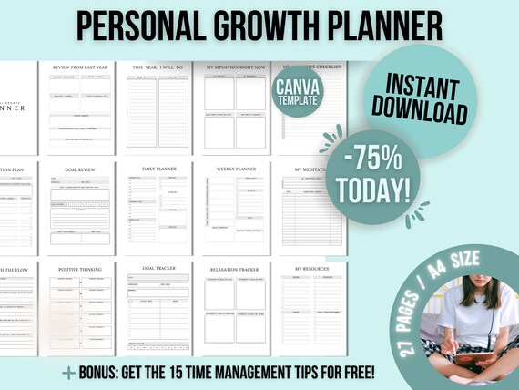 Personal Growth Planner Template, Personal Growth Printables, Personal Growth Workbook, Personal Development Guide, Positive Mindset Planner