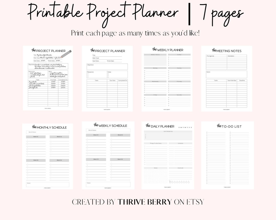 Project Planning Bundle Printable Project Plan Task List Business ...
