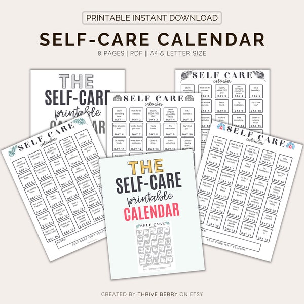 Printable Self Care Planner, Self Care Kit for Women Self Care Journal Page Self Care PDF Instant Digital Download Self Care Calendar Bundle