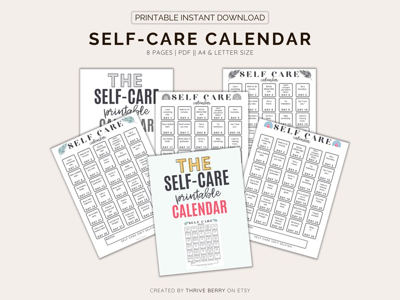 Printable Self Care Planner, Self Care Kit for Women Self Care Journal Page Self Care PDF Instant Digital Download Self Care Calendar Bundle image 1