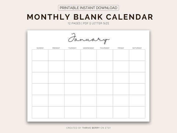 Printable Blank Monthly Calendar: Minimalist Design for Moms & Teachers  Letter Size 8.5x11 Instant Download, Fill in the Blank Design - Etsy Israel
