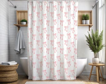 Pink Bow Shower Curtain, Coquette Bathroom Decor,  Girly Bathroom Gift, Cute Pink Ribbon, Girls Room Aesthetic, Grandmillenial Aesthetic