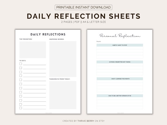 Printable Daily Reflection Journal Sheet to Help You Organize | Etsy