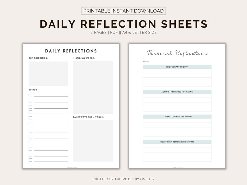 Maximize self-care & productivity with our Printable Daily Reflection Journal Sheet A4 and Letter sizes. Stay organized and inspired image 6