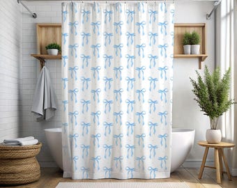 Blue and White Bow Shower Curtain, Blue Bow Shower Curtain, Preppy Chic Bathroom, Coquette Shower Curtain, Baby Shower Gift, Classic Style