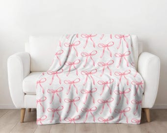 Couverture rose coquette avec nœud, jolie couverture rose avec nœud, décoration de chambre coquette, jeté en peluche doux, adorable nœud, parfait pour une douche de bébé fille
