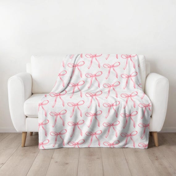 Pink Coquette Bow Blanket, Cute Pink Bow Blanket, Coquette Room Decor, Soft Plush Throw, Adorable Bow Design, Perfect for Baby Girls Shower