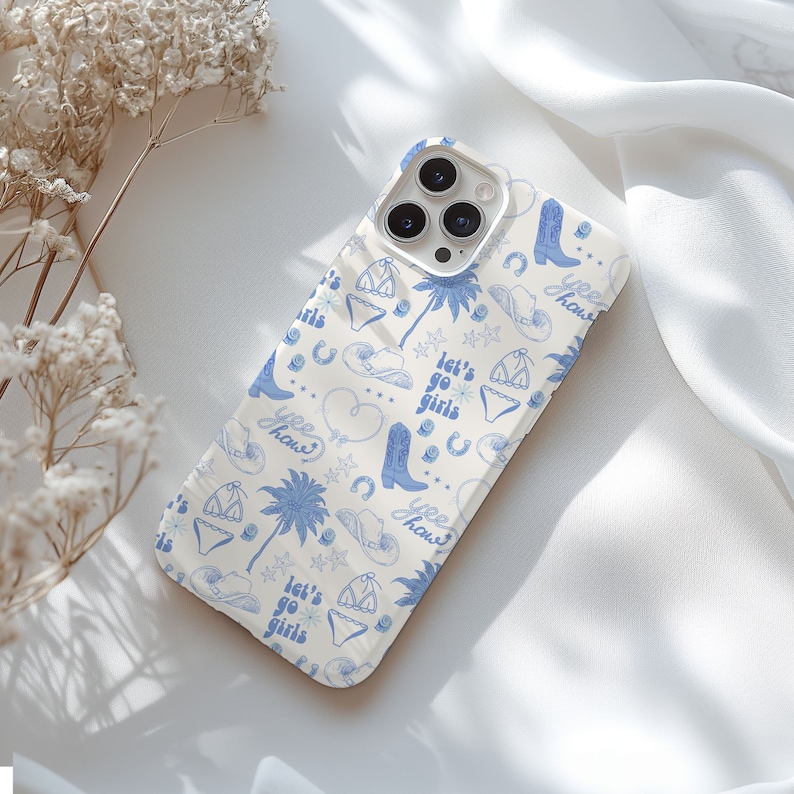 a phone case with a blue and white pattern on it