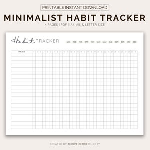 Daily Habit Tracker Printable, Healthy Habit Tracker, Eating Habit Tracker, Simple Habit Tracker Landscape 30 Day Challenge Instant Download