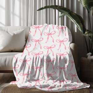 Pink Coquette Bow Blanket, Cute Pink Bow Blanket, Coquette Room Decor, Soft Plush Throw, Adorable Bow Design, Perfect for Baby Girls Shower image 2