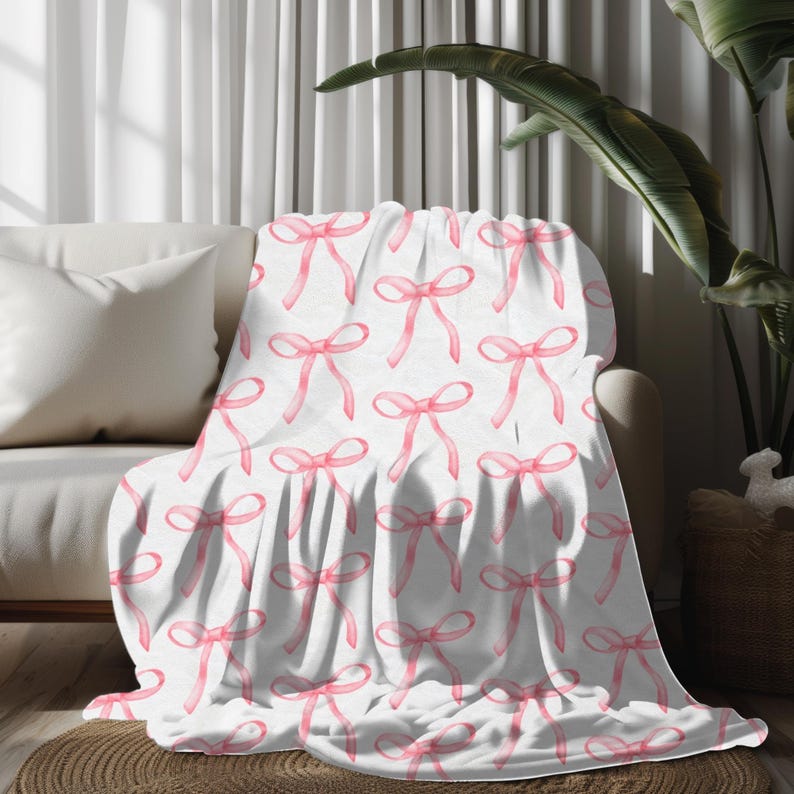 Pink Coquette Bow Blanket, Cute Pink Bow Blanket, Coquette Room Decor, Soft Plush Throw, Adorable Bow Design, Perfect for Baby Girls Shower image 2