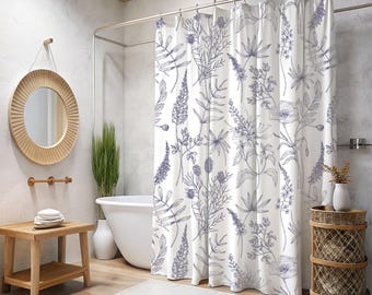 Witte bloemen boho douchegordijn, wit douchegordijn, botanisch douchegordijn, bloemen interieur, boho badgordijn, 71 x 74 in paars