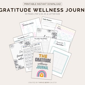 Printable Gratitude Journal 40 page Health Wellness Journal image 1