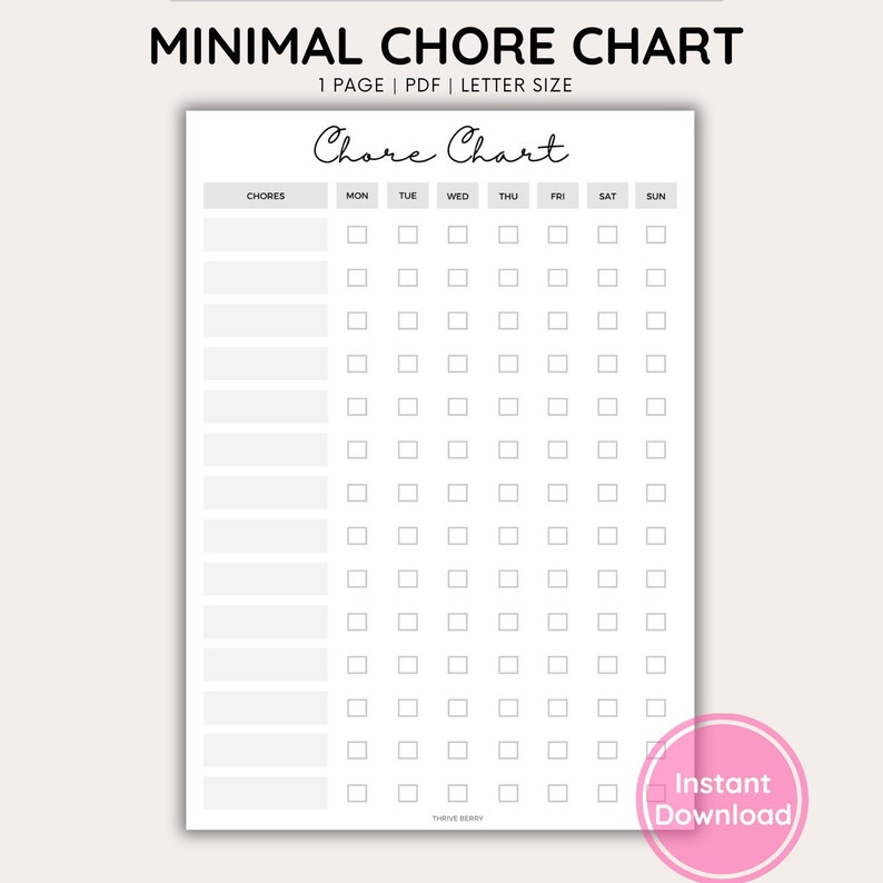 Chore Task Graph Printable Chore Chart, Chore Chart Printable, Chore Chart for Adults ...
