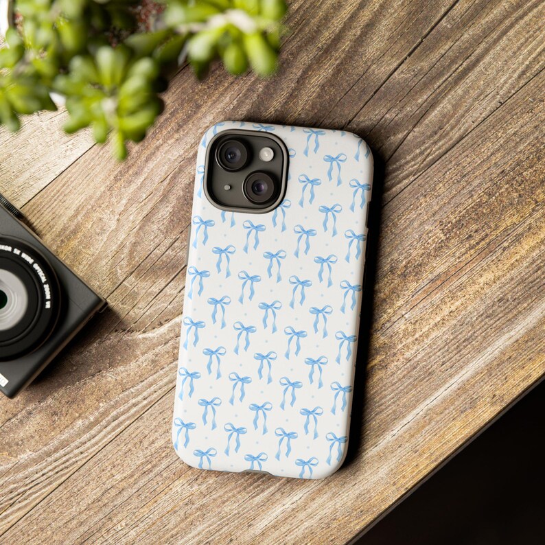 Coquette Blue Bow Phone Case, Aesthetic Cute iPhone Cover, Trendy Blue Bows, Gift for Her, Aesthetic Cute iPhone Case, Trendy Phone Case image 6