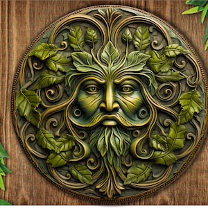 Green Man flat Metal Sign, Nature Lover&#39;s Wall Art Décor, Garden Guardian, bronze garden sign, FLAT SIGN, gargoyle sign