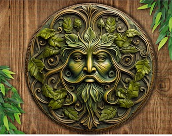 Green Man Metal Sign, Nature Lover's Wall Art Décor, Garden Guardian, bronze garden sign