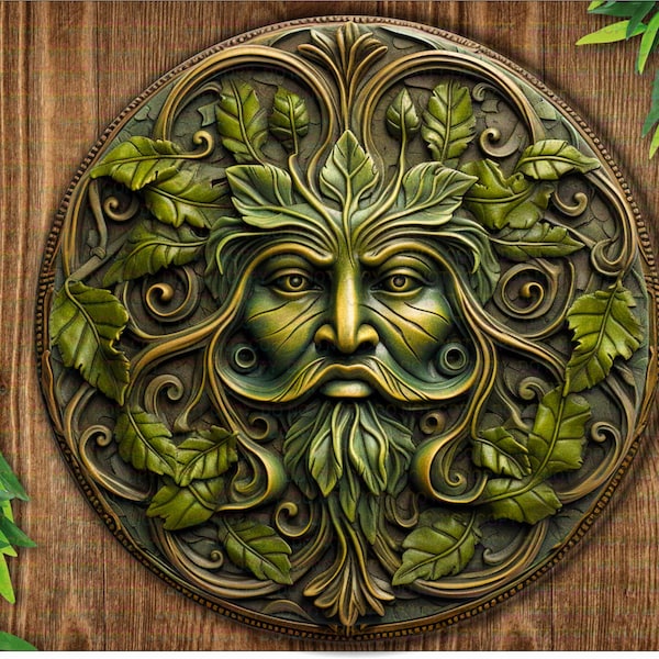 Green Man Metal Sign, Nature Lover's Wall Art Décor, Garden Guardian, bronze garden sign