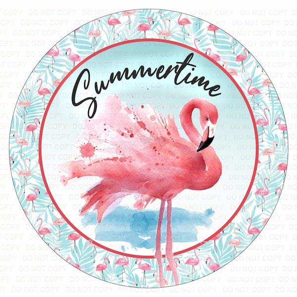 Summertime wreath sign, Flamingo sign, summer sign, summer flamingo wreath sign uk, pink flamingo, flamingo wreath, summer wreath sign