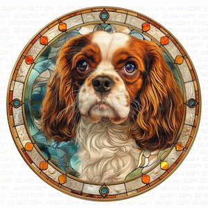 Cavalier King Charles sign, Dog wreath sign, Cavalier gift, Imitation stained glass dog sign, Pet Dog Memorial, Cavalier King Charles Plaque