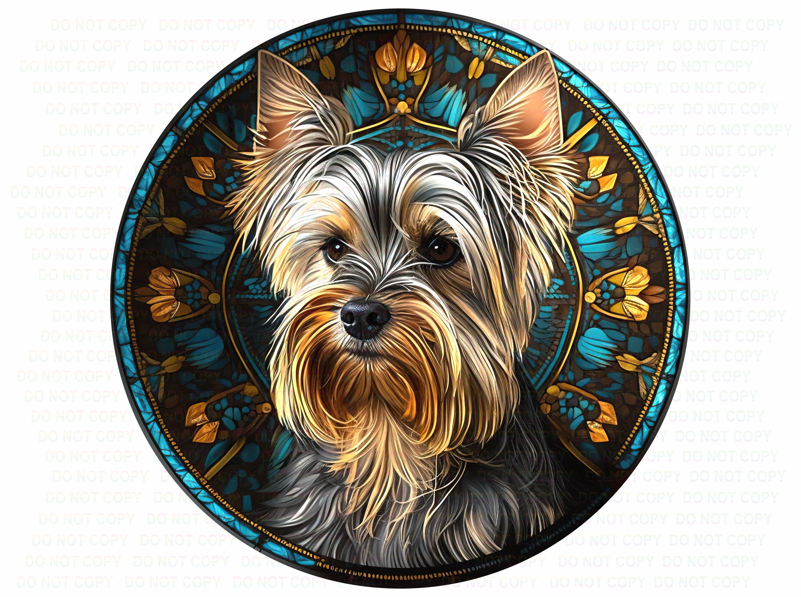 Yorkshire Terrier Sign, Yorkshire Terrier Stained Glass, Dog Round