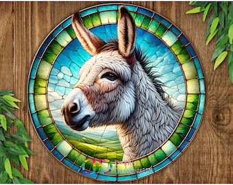 Donkey sign, Donkey plaque, Donkey art, faux stained glass Donkey, metal donkey sign, Donkey wall art, Donkey farmhouse decor