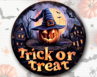Halloween wreath sign, Trick or treat sign, Trick or treat wreath sign, halloween sign, halloween plaque