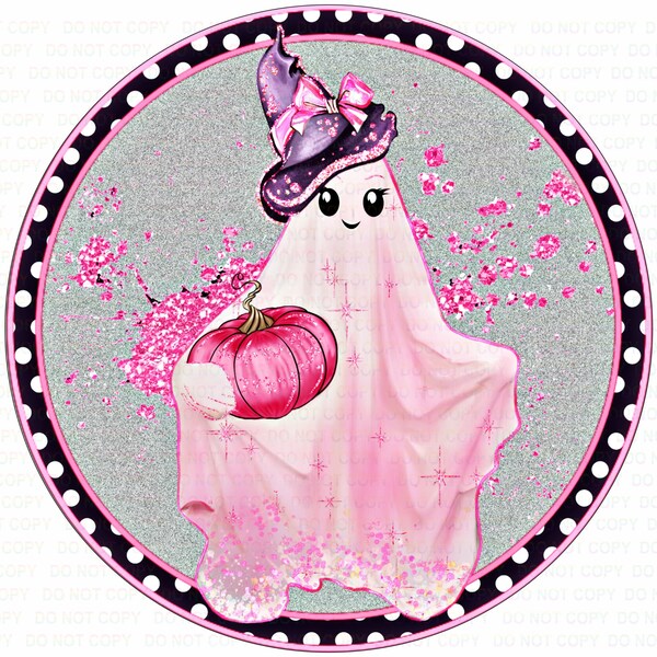 Pink ghost sign, Halloween wreath sign, ghost sign, ghost wreath sign, halloween sign, halloween plaque, cute ghost sign